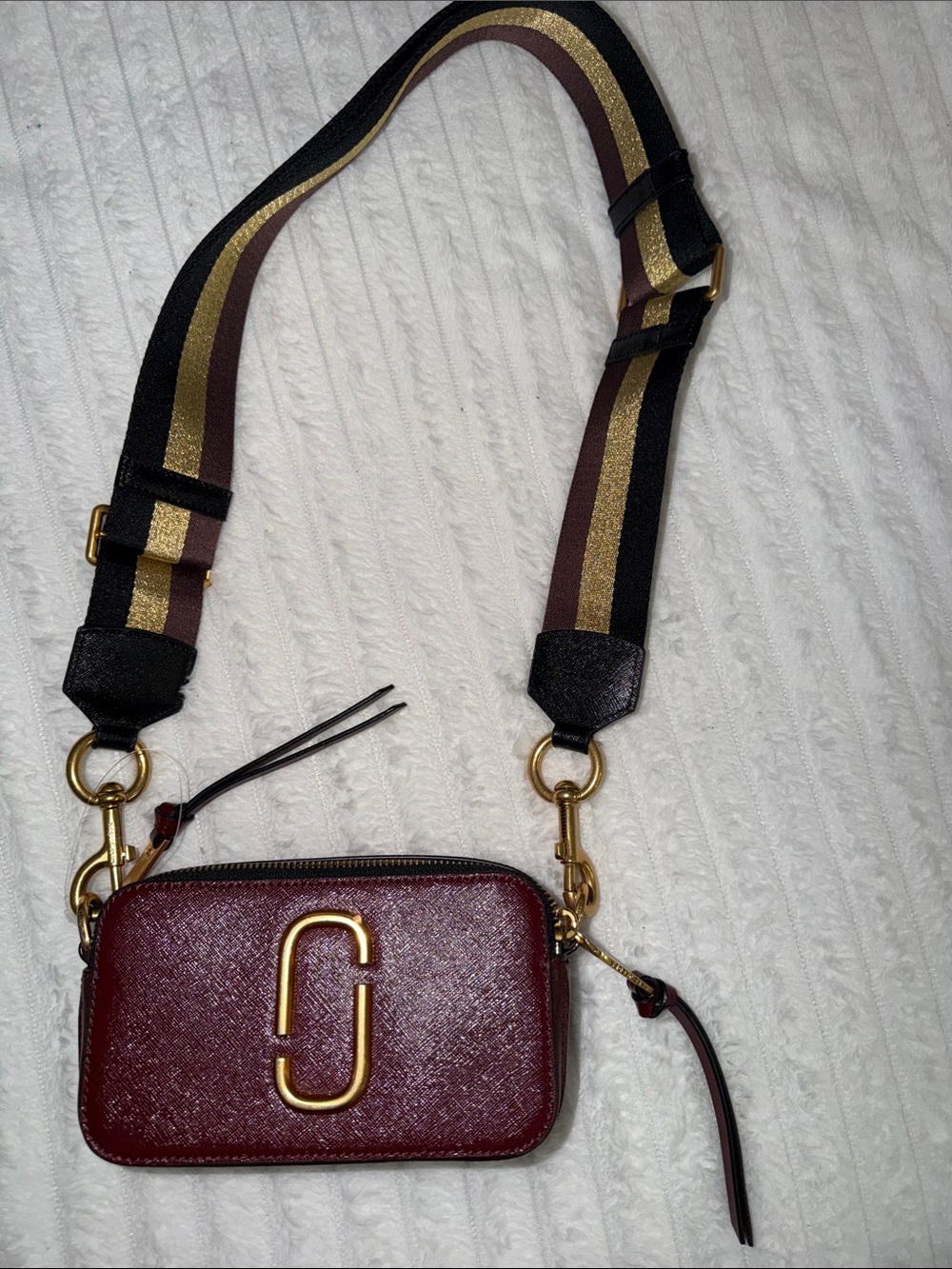 Marc Jacobs Burgundy Crossbody Camera Bag with Gold Hardware